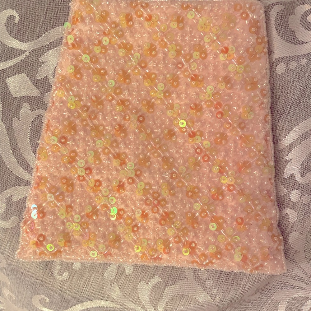 Valerie Stevens Sequined Purse with two options to wear - light pink/taupe